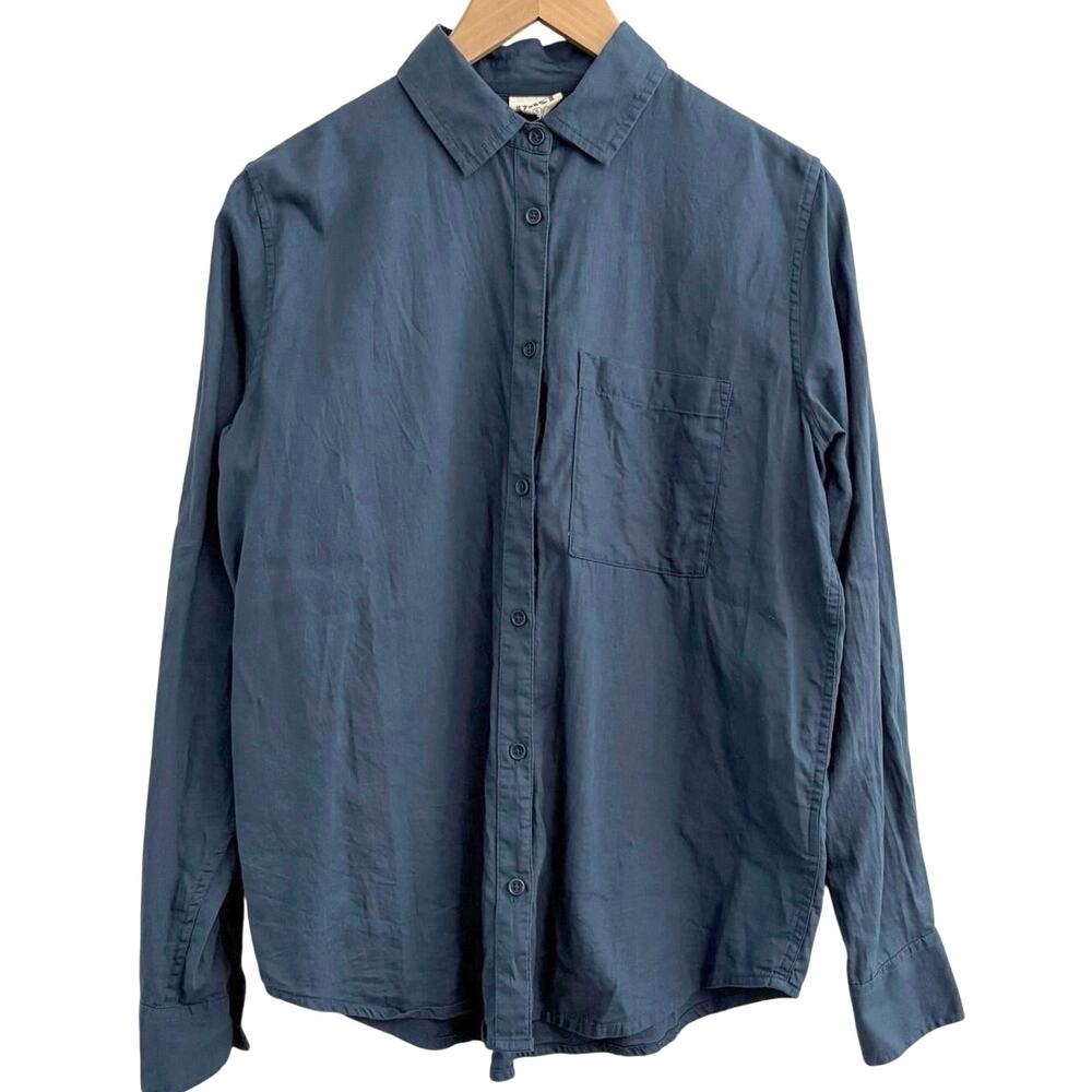 Pact Organic Button Down Blue Shirt Womens Size Small Oversized Minimalist Basic
